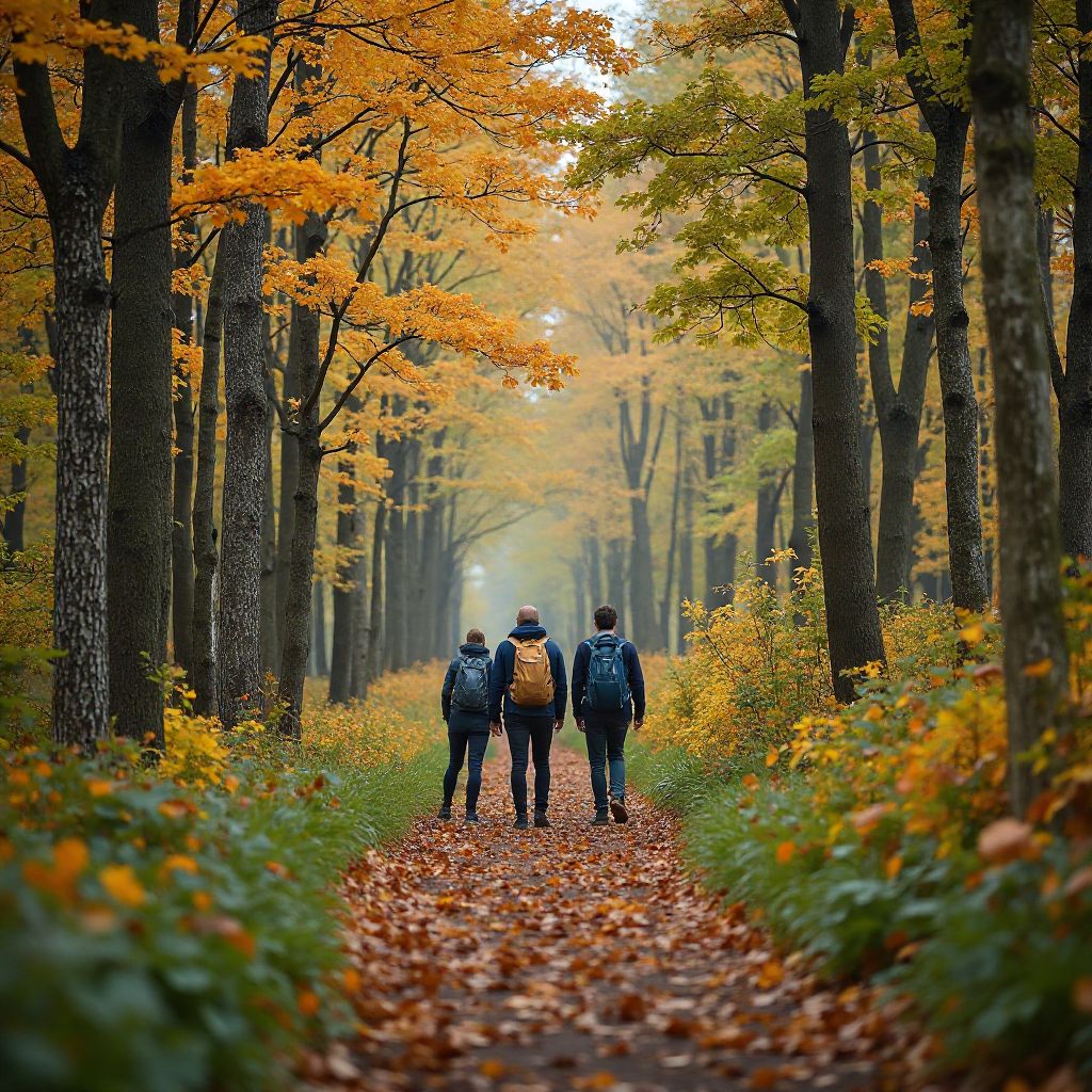 Forest hiking group